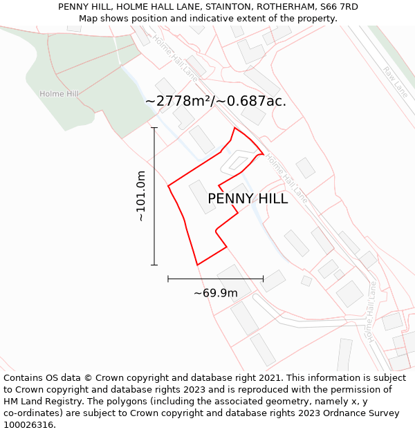 PENNY HILL, HOLME HALL LANE, STAINTON, ROTHERHAM, S66 7RD: Plot and title map