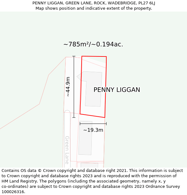 PENNY LIGGAN, GREEN LANE, ROCK, WADEBRIDGE, PL27 6LJ: Plot and title map