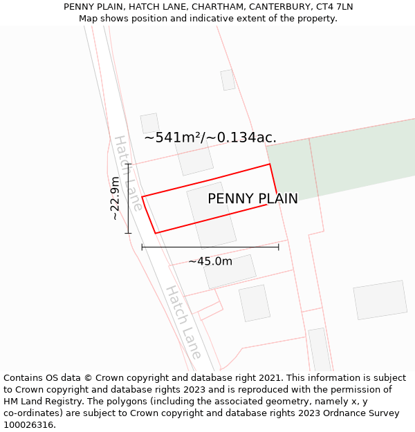 PENNY PLAIN, HATCH LANE, CHARTHAM, CANTERBURY, CT4 7LN: Plot and title map