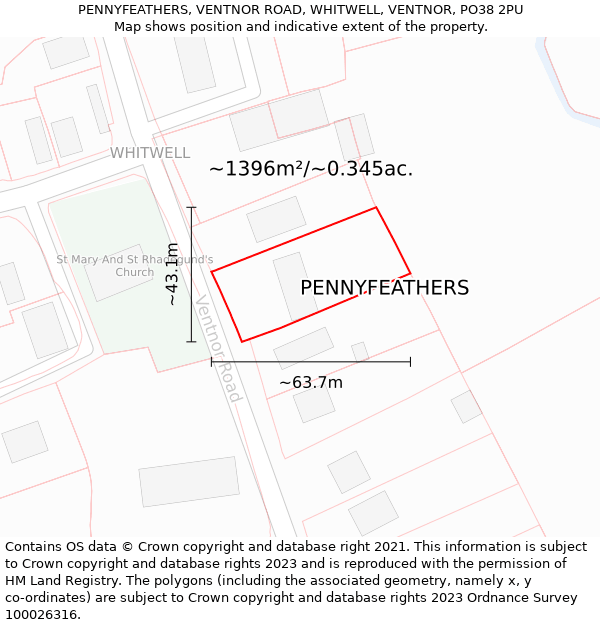 PENNYFEATHERS, VENTNOR ROAD, WHITWELL, VENTNOR, PO38 2PU: Plot and title map