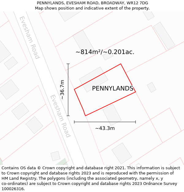 PENNYLANDS, EVESHAM ROAD, BROADWAY, WR12 7DG: Plot and title map
