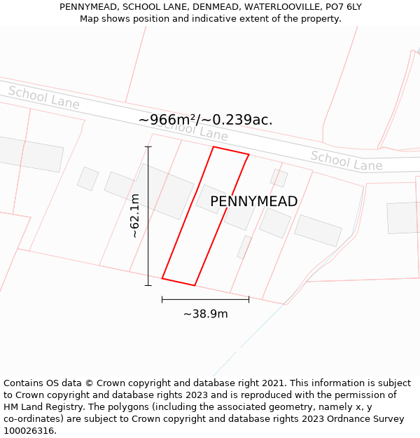 PENNYMEAD, SCHOOL LANE, DENMEAD, WATERLOOVILLE, PO7 6LY: Plot and title map