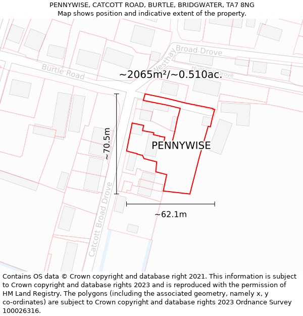 PENNYWISE, CATCOTT ROAD, BURTLE, BRIDGWATER, TA7 8NG: Plot and title map