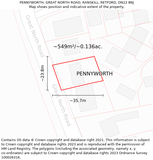 PENNYWORTH, GREAT NORTH ROAD, RANSKILL, RETFORD, DN22 8NJ: Plot and title map