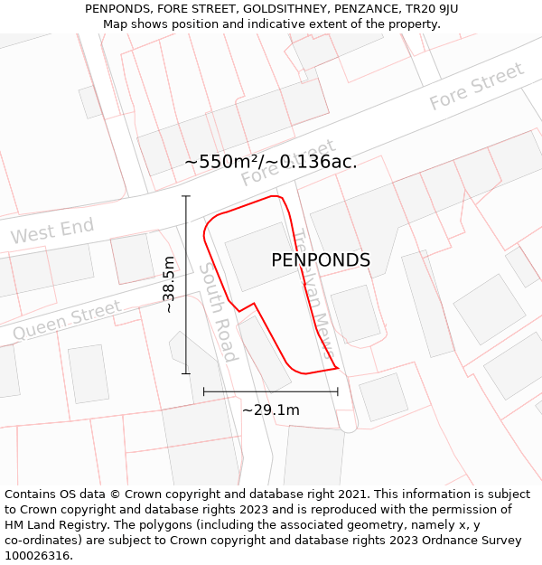 PENPONDS, FORE STREET, GOLDSITHNEY, PENZANCE, TR20 9JU: Plot and title map