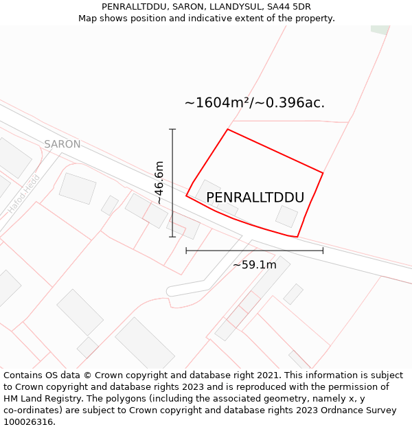 PENRALLTDDU, SARON, LLANDYSUL, SA44 5DR: Plot and title map