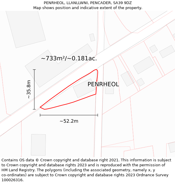 PENRHEOL, LLANLLWNI, PENCADER, SA39 9DZ: Plot and title map