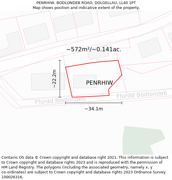 PENRHIW, BODLONDEB ROAD, DOLGELLAU, LL40 1PT: Plot and title map