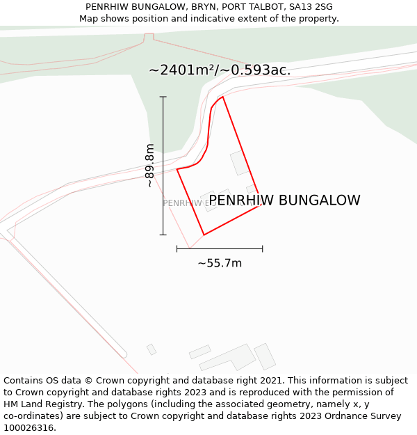 PENRHIW BUNGALOW, BRYN, PORT TALBOT, SA13 2SG: Plot and title map