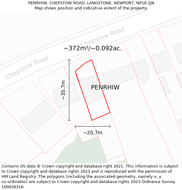 PENRHIW, CHEPSTOW ROAD, LANGSTONE, NEWPORT, NP18 2JN: Plot and title map