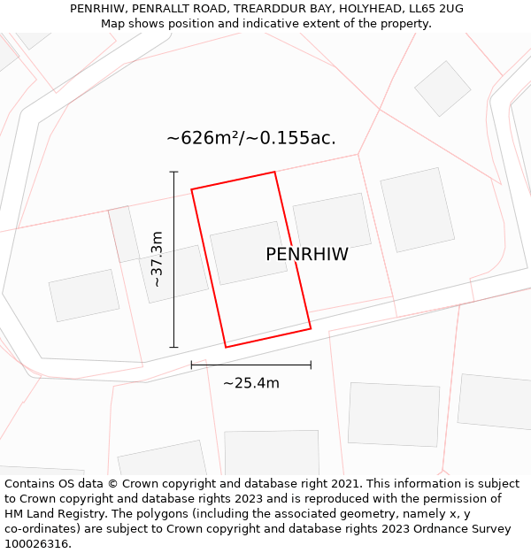 PENRHIW, PENRALLT ROAD, TREARDDUR BAY, HOLYHEAD, LL65 2UG: Plot and title map