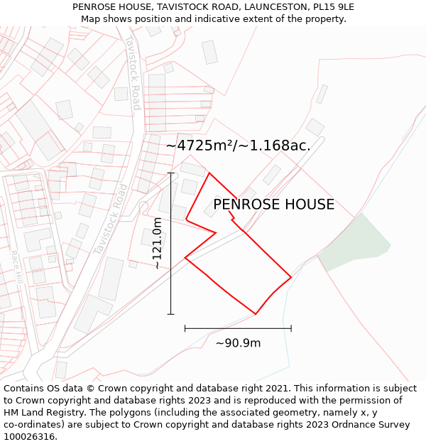 PENROSE HOUSE, TAVISTOCK ROAD, LAUNCESTON, PL15 9LE: Plot and title map