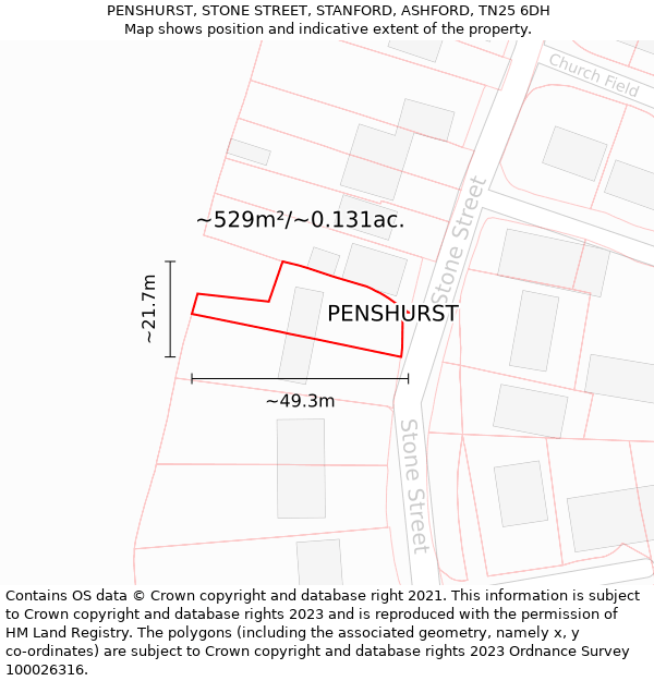 PENSHURST, STONE STREET, STANFORD, ASHFORD, TN25 6DH: Plot and title map