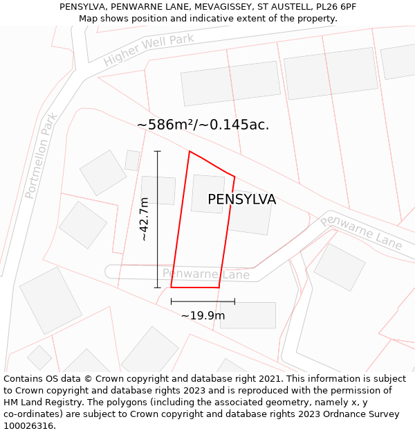 PENSYLVA, PENWARNE LANE, MEVAGISSEY, ST AUSTELL, PL26 6PF: Plot and title map