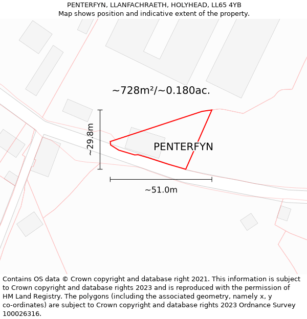 PENTERFYN, LLANFACHRAETH, HOLYHEAD, LL65 4YB: Plot and title map