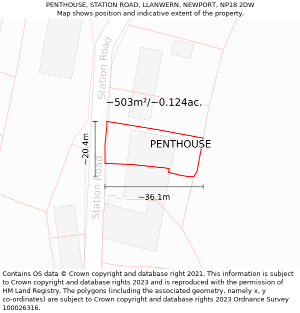PENTHOUSE, STATION ROAD, LLANWERN, NEWPORT, NP18 2DW: Plot and title map