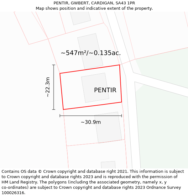 PENTIR, GWBERT, CARDIGAN, SA43 1PR: Plot and title map