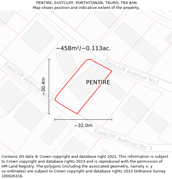 PENTIRE, EASTCLIFF, PORTHTOWAN, TRURO, TR4 8AN: Plot and title map