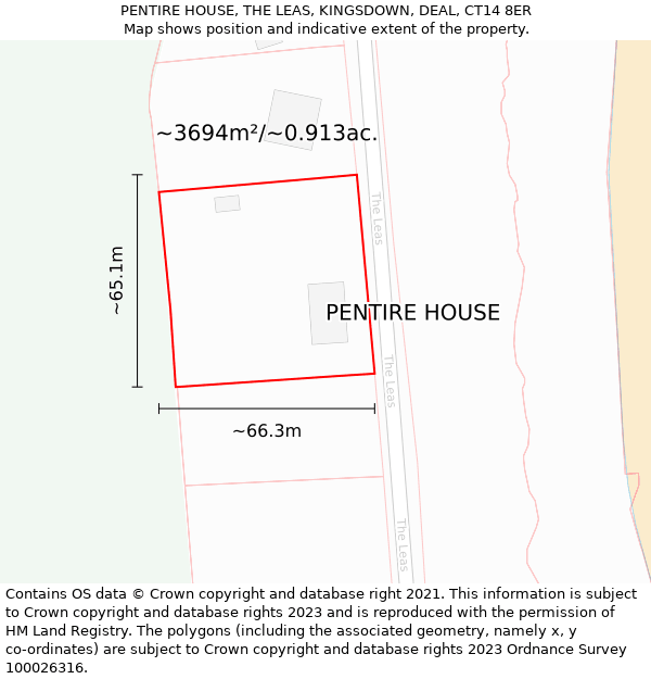PENTIRE HOUSE, THE LEAS, KINGSDOWN, DEAL, CT14 8ER: Plot and title map
