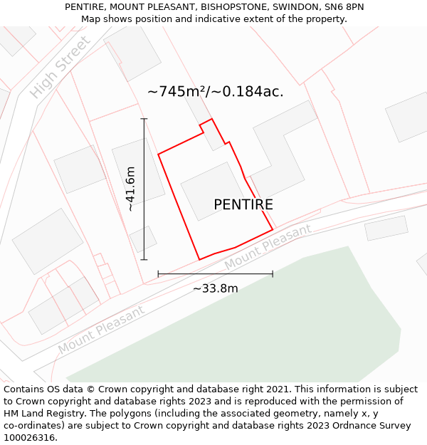 PENTIRE, MOUNT PLEASANT, BISHOPSTONE, SWINDON, SN6 8PN: Plot and title map