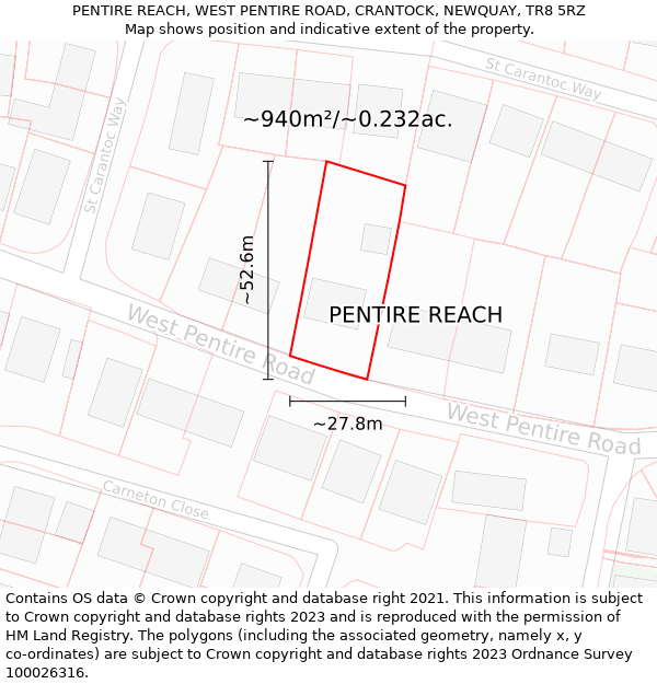 PENTIRE REACH, WEST PENTIRE ROAD, CRANTOCK, NEWQUAY, TR8 5RZ: Plot and title map