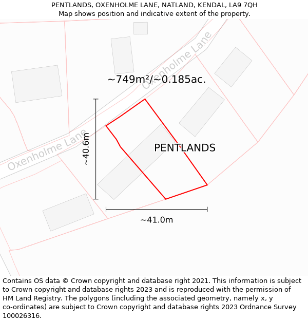 PENTLANDS, OXENHOLME LANE, NATLAND, KENDAL, LA9 7QH: Plot and title map