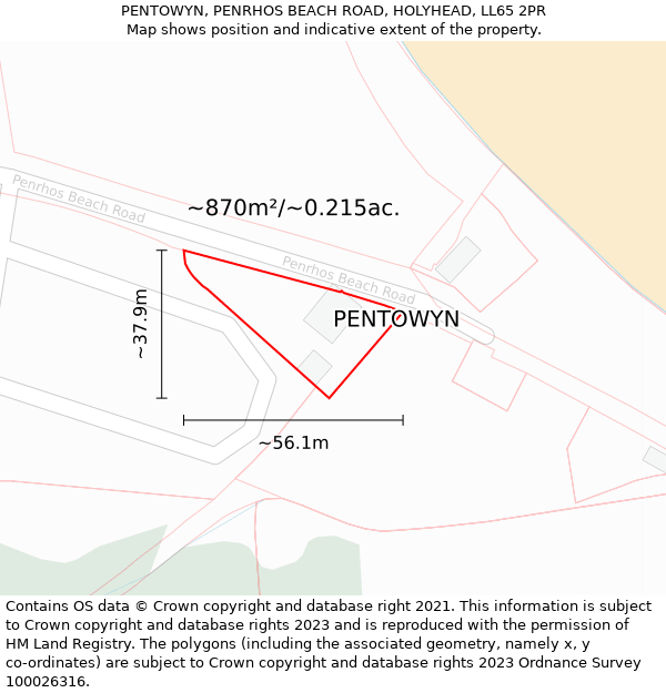 PENTOWYN, PENRHOS BEACH ROAD, HOLYHEAD, LL65 2PR: Plot and title map