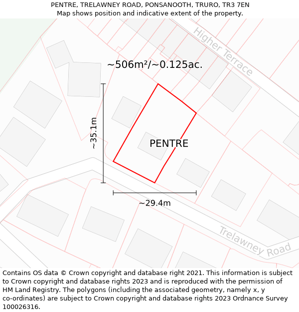 PENTRE, TRELAWNEY ROAD, PONSANOOTH, TRURO, TR3 7EN: Plot and title map