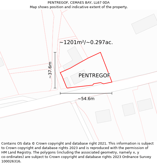 PENTREGOF, CEMAES BAY, LL67 0DA: Plot and title map