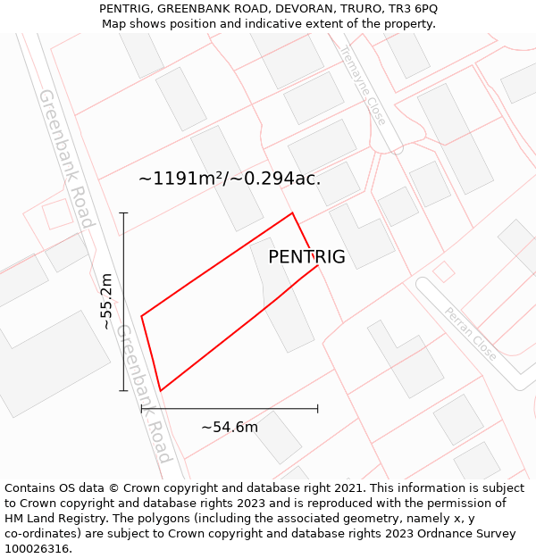 PENTRIG, GREENBANK ROAD, DEVORAN, TRURO, TR3 6PQ: Plot and title map