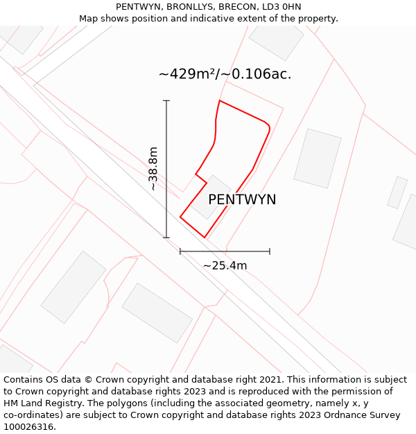 PENTWYN, BRONLLYS, BRECON, LD3 0HN: Plot and title map