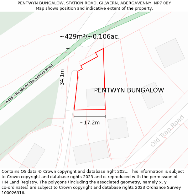 PENTWYN BUNGALOW, STATION ROAD, GILWERN, ABERGAVENNY, NP7 0BY: Plot and title map