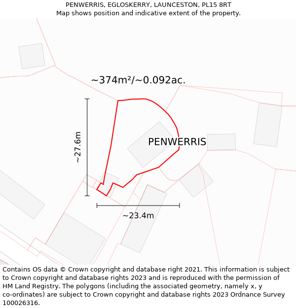 PENWERRIS, EGLOSKERRY, LAUNCESTON, PL15 8RT: Plot and title map