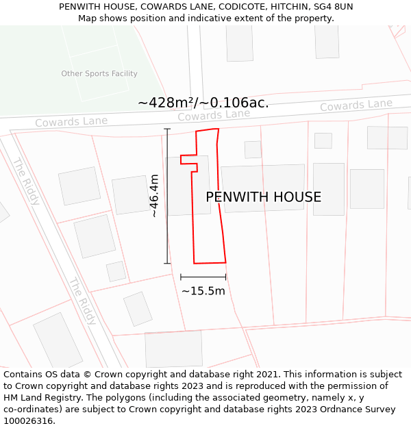 PENWITH HOUSE, COWARDS LANE, CODICOTE, HITCHIN, SG4 8UN: Plot and title map