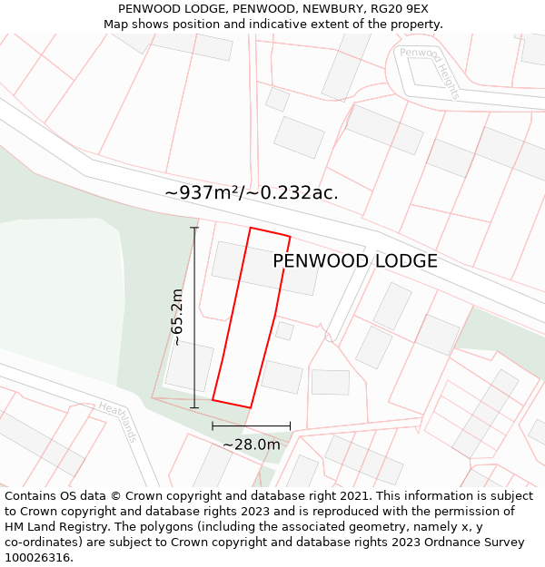 PENWOOD LODGE, PENWOOD, NEWBURY, RG20 9EX: Plot and title map
