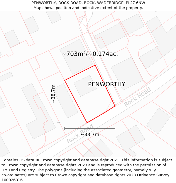 PENWORTHY, ROCK ROAD, ROCK, WADEBRIDGE, PL27 6NW: Plot and title map