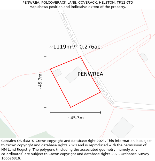 PENWREA, POLCOVERACK LANE, COVERACK, HELSTON, TR12 6TD: Plot and title map