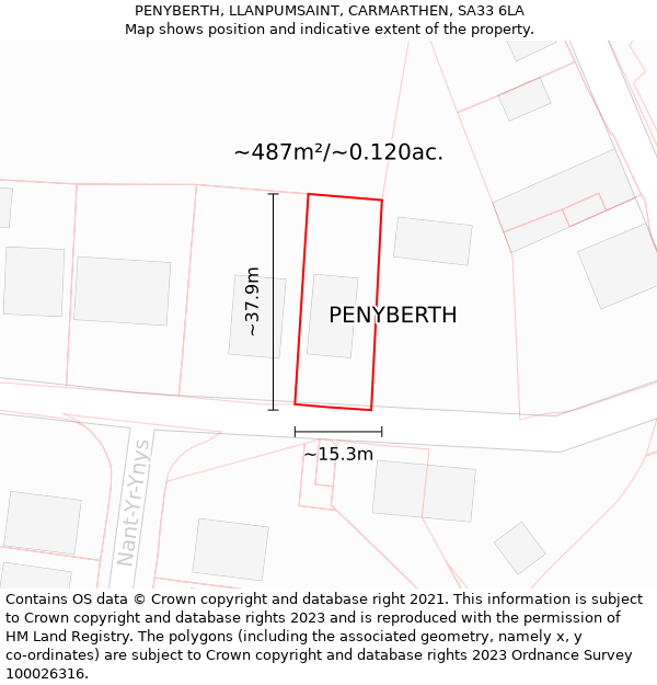 PENYBERTH, LLANPUMSAINT, CARMARTHEN, SA33 6LA: Plot and title map