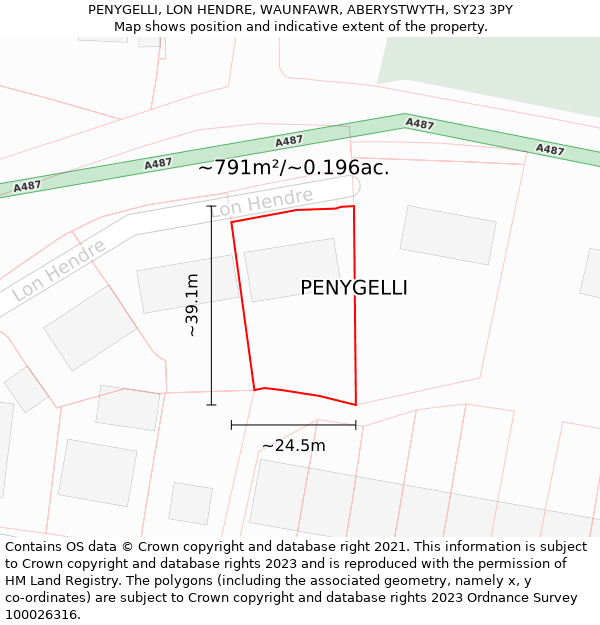 PENYGELLI, LON HENDRE, WAUNFAWR, ABERYSTWYTH, SY23 3PY: Plot and title map