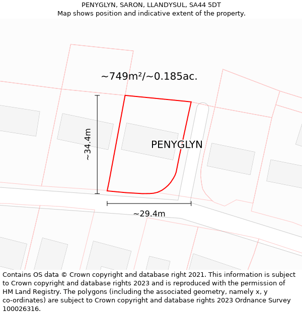 PENYGLYN, SARON, LLANDYSUL, SA44 5DT: Plot and title map