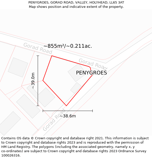 PENYGROES, GORAD ROAD, VALLEY, HOLYHEAD, LL65 3AT: Plot and title map