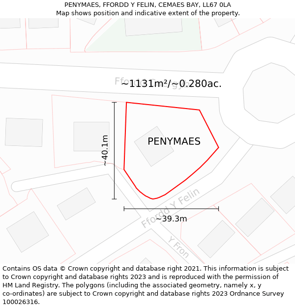 PENYMAES, FFORDD Y FELIN, CEMAES BAY, LL67 0LA: Plot and title map