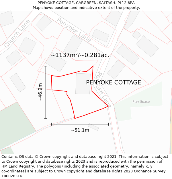 PENYOKE COTTAGE, CARGREEN, SALTASH, PL12 6PA: Plot and title map