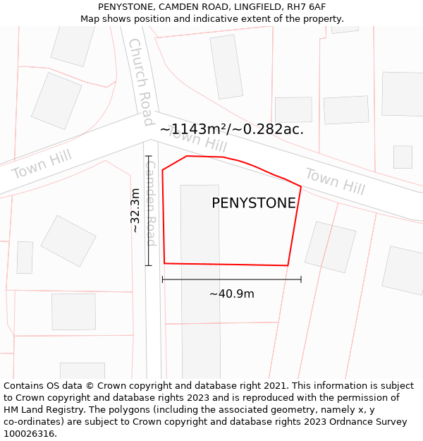 PENYSTONE, CAMDEN ROAD, LINGFIELD, RH7 6AF: Plot and title map