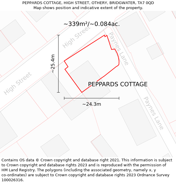 PEPPARDS COTTAGE, HIGH STREET, OTHERY, BRIDGWATER, TA7 0QD: Plot and title map