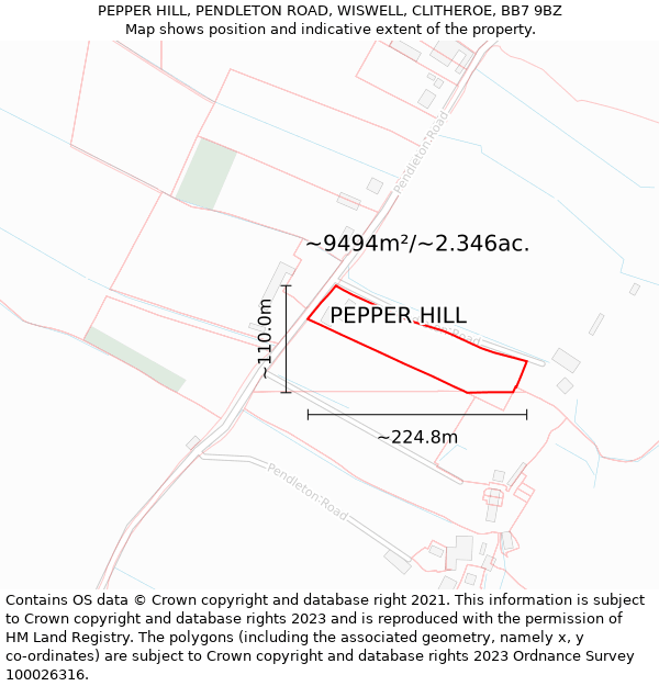 PEPPER HILL, PENDLETON ROAD, WISWELL, CLITHEROE, BB7 9BZ: Plot and title map