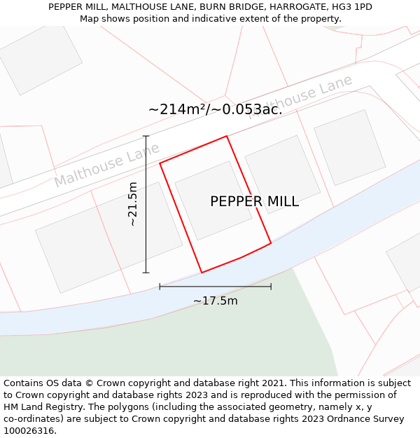 PEPPER MILL, MALTHOUSE LANE, BURN BRIDGE, HARROGATE, HG3 1PD: Plot and title map