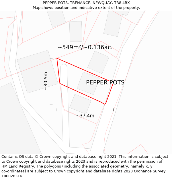 PEPPER POTS, TRENANCE, NEWQUAY, TR8 4BX: Plot and title map