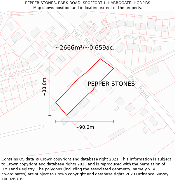 PEPPER STONES, PARK ROAD, SPOFFORTH, HARROGATE, HG3 1BS: Plot and title map