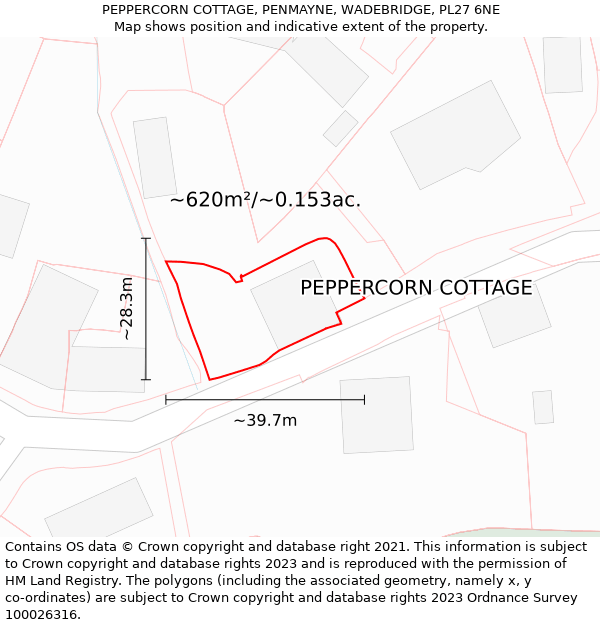 PEPPERCORN COTTAGE, PENMAYNE, WADEBRIDGE, PL27 6NE: Plot and title map